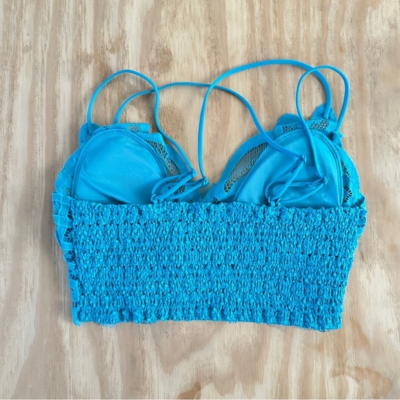 Crochet Lace Bralette – Diamond Smocking Back, Removable Pads Colors Block Sz S - Picture 4 of 11